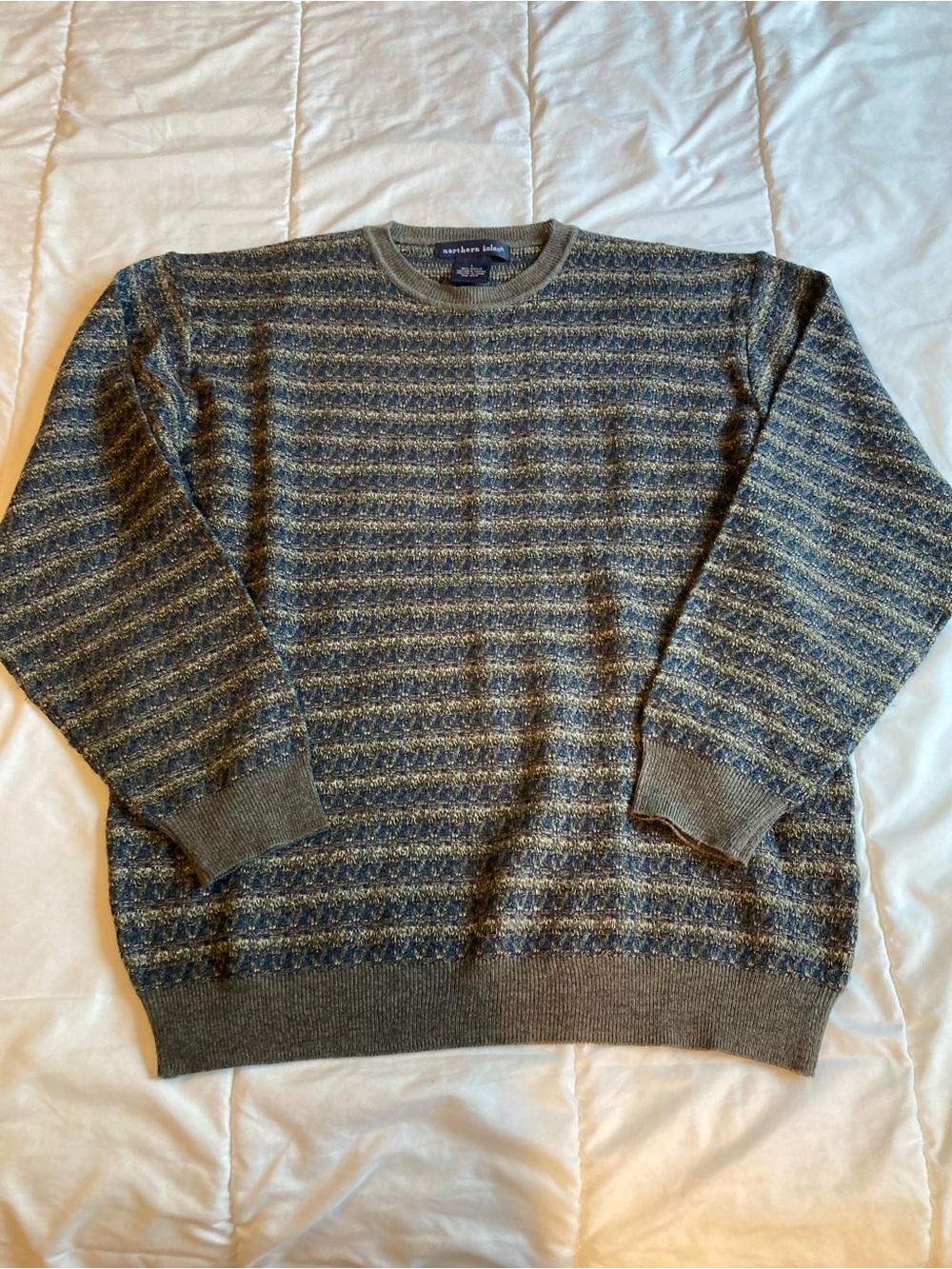 Brown & Blue Striped Crewneck Sweater - size Large